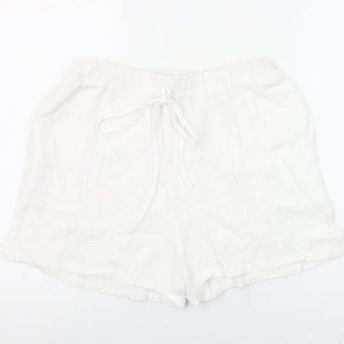 Miss Sparkling Womens White Cotton Drawstring Casual Shorts Size L