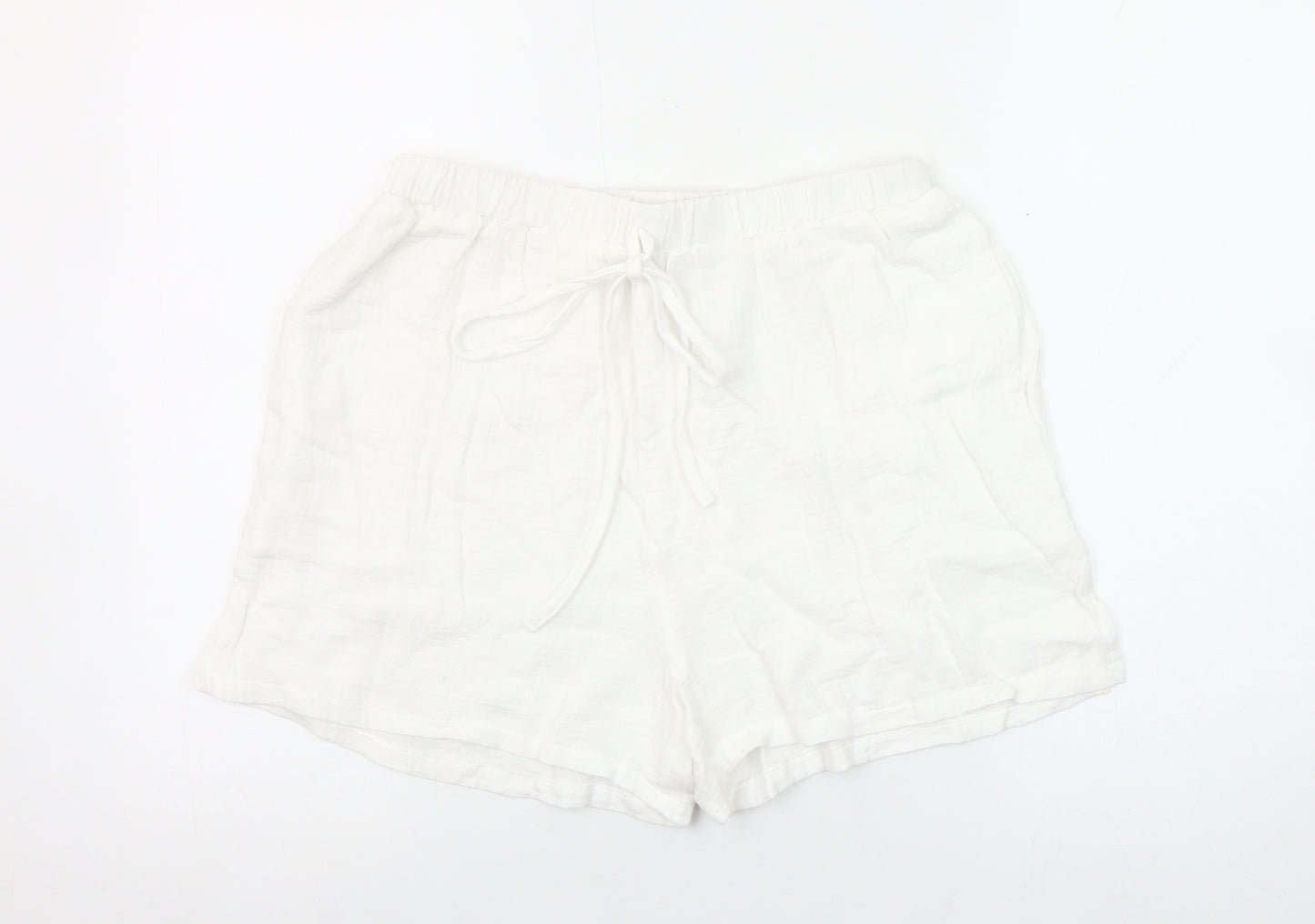Miss Sparkling Womens White Cotton Drawstring Casual Shorts Size L