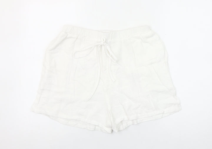 Miss Sparkling Womens White Cotton Drawstring Casual Shorts Size L
