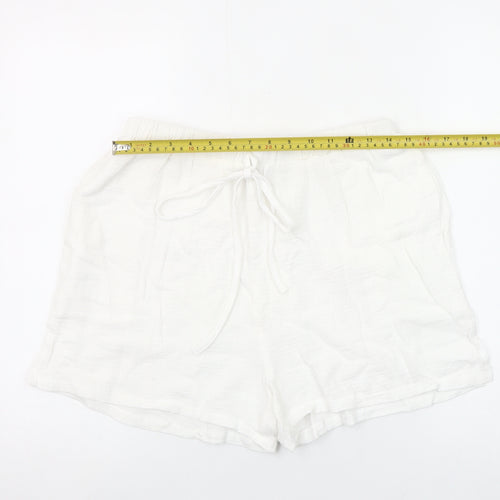 Miss Sparkling Womens White Cotton Drawstring Casual Shorts Size L