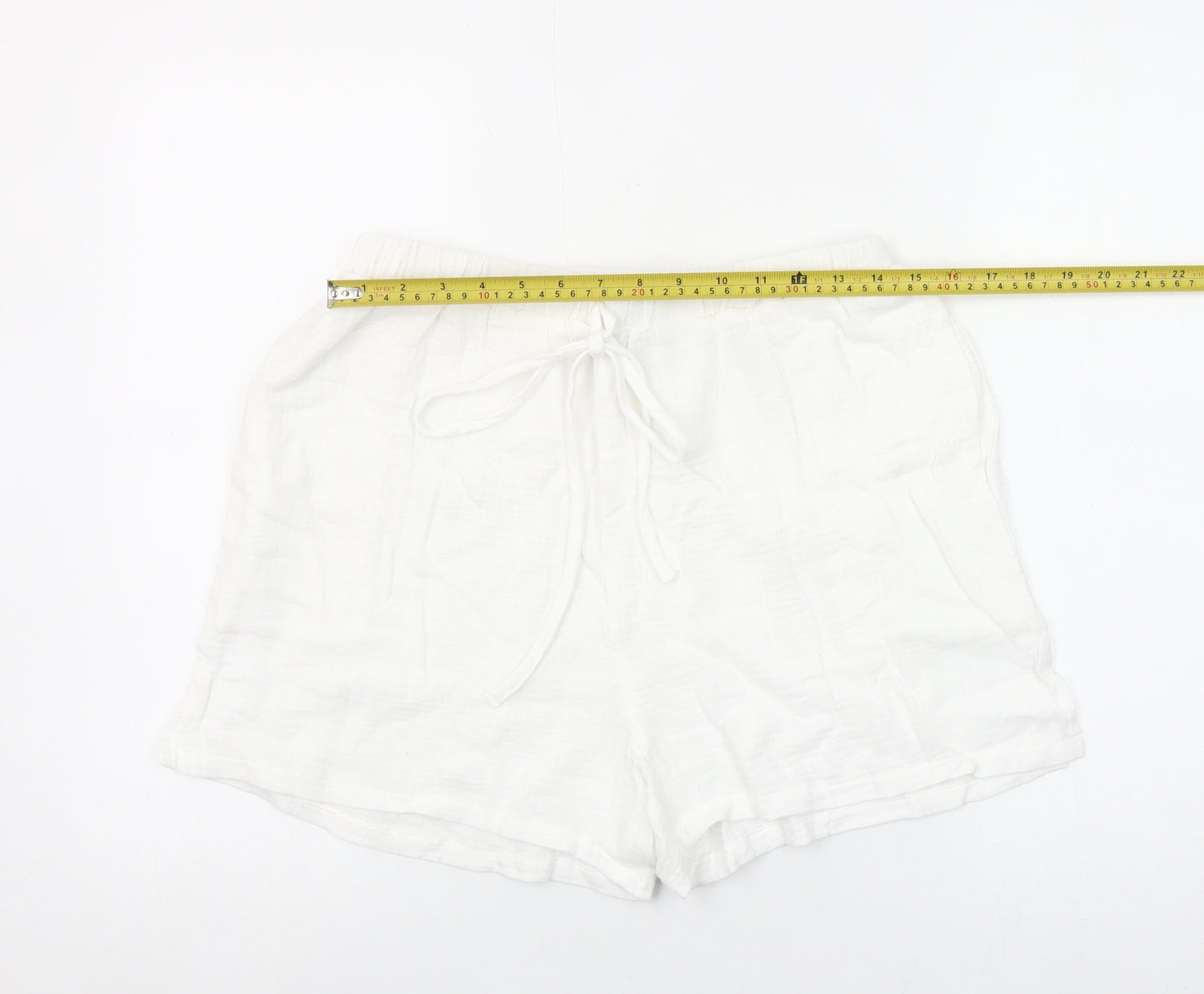 Miss Sparkling Womens White Cotton Drawstring Casual Shorts Size L