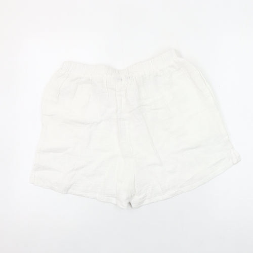 Miss Sparkling Womens White Cotton Drawstring Casual Shorts Size L