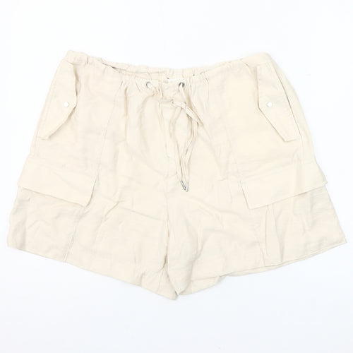 H&M Women’s Beige Cargo Shorts Size M Viscose Blend Drawstring Stretch
