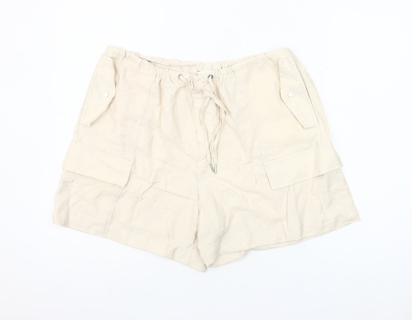 H&M Women’s Beige Cargo Shorts Size M Viscose Blend Drawstring Stretch