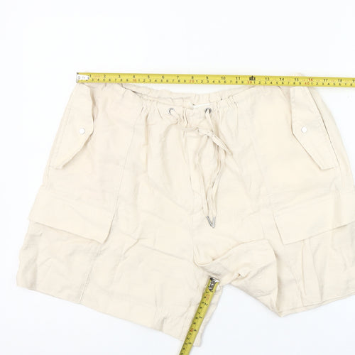 H&M Women’s Beige Cargo Shorts Size M Viscose Blend Drawstring Stretch