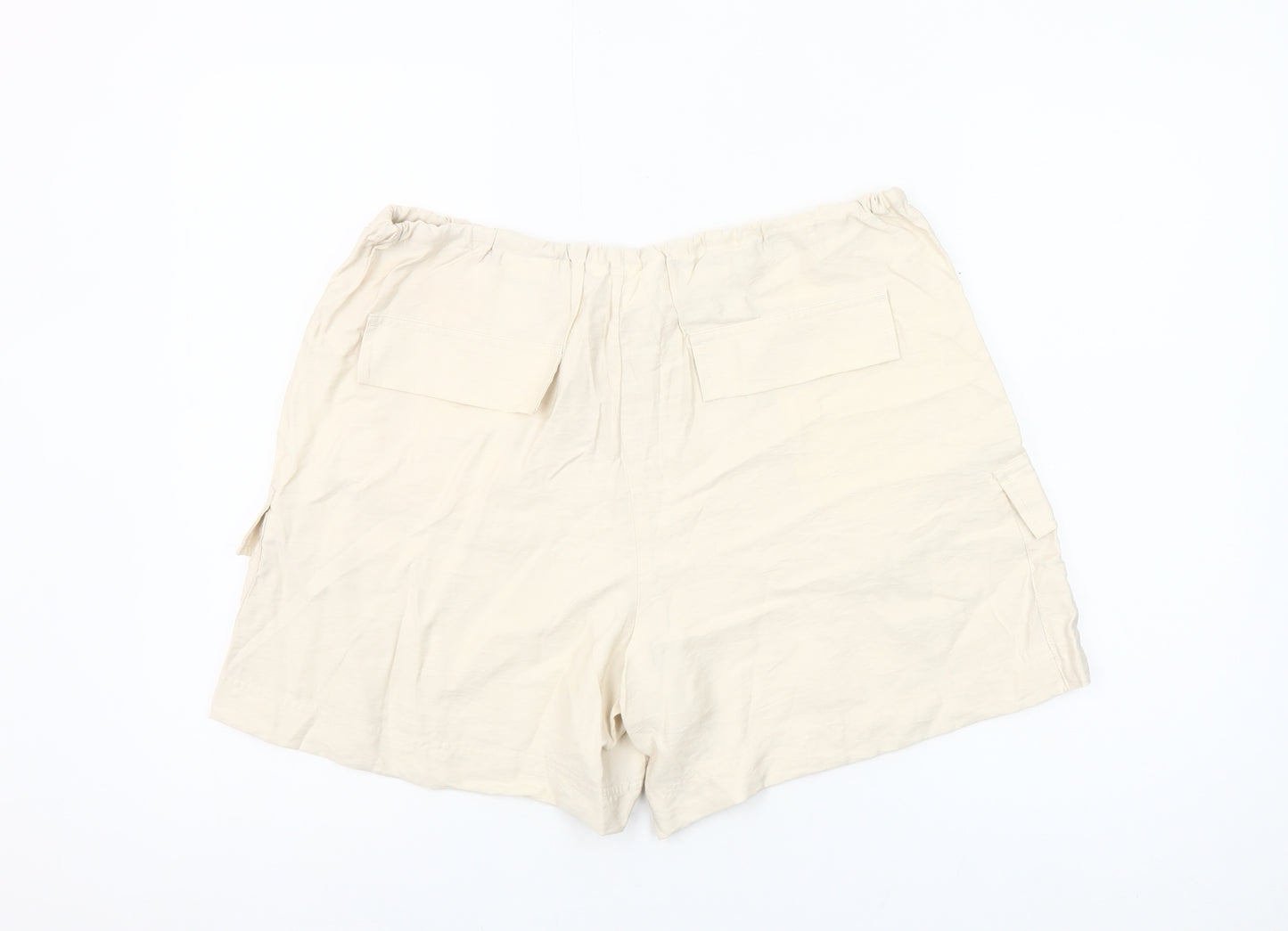 H&M Women’s Beige Cargo Shorts Size M Viscose Blend Drawstring Stretch