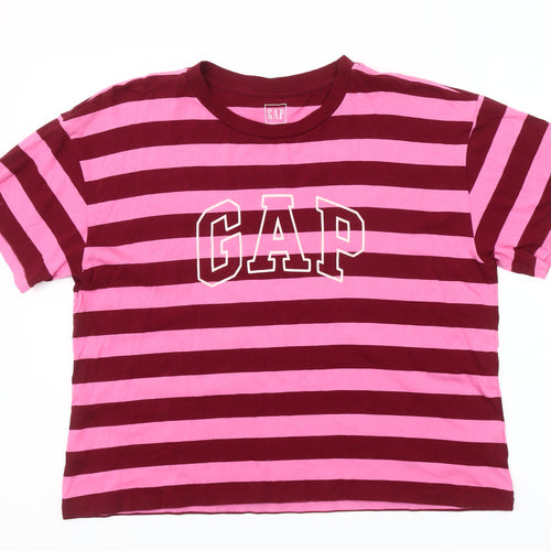 GAP Women’s Pink & Burgundy Striped Cotton T-Shirt Size M