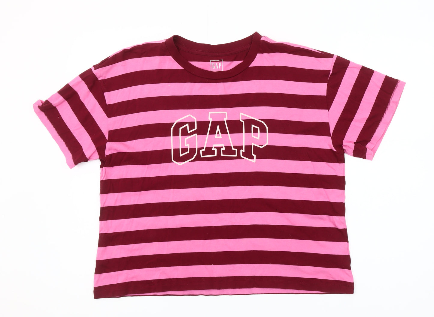 GAP Women’s Pink & Burgundy Striped Cotton T-Shirt Size M