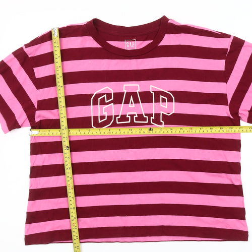 GAP Women’s Pink & Burgundy Striped Cotton T-Shirt Size M