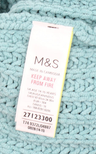 Marks and Spencer Girls Green 14-15 Years Knitted Polyester Jumper