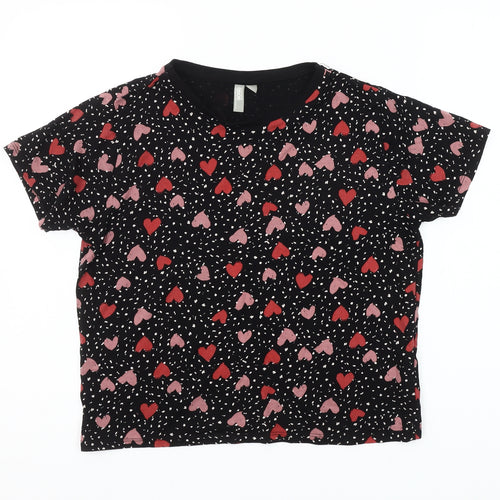 ASOS Women’s Black Heart Print Cotton Short Sleeve T-Shirt Size 10