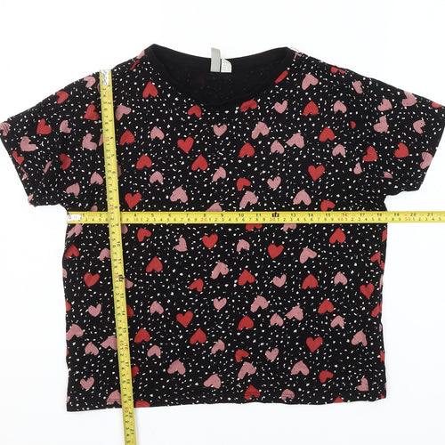 ASOS Women’s Black Heart Print Cotton Short Sleeve T-Shirt Size 10