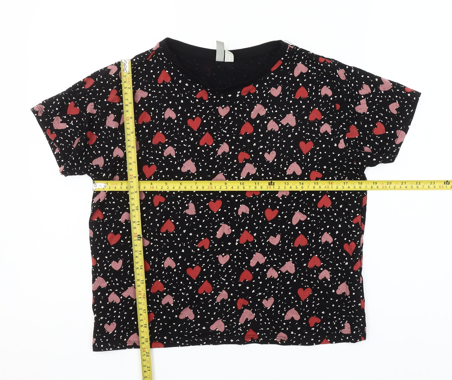 ASOS Women’s Black Heart Print Cotton Short Sleeve T-Shirt Size 10