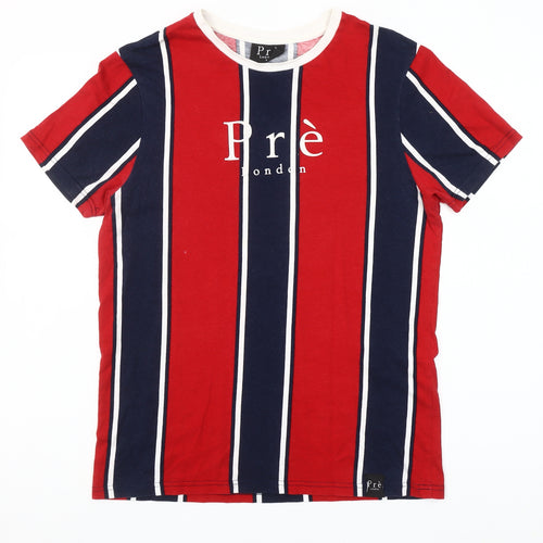 Pre London Men's Red & Navy Striped Cotton T-Shirt Size S