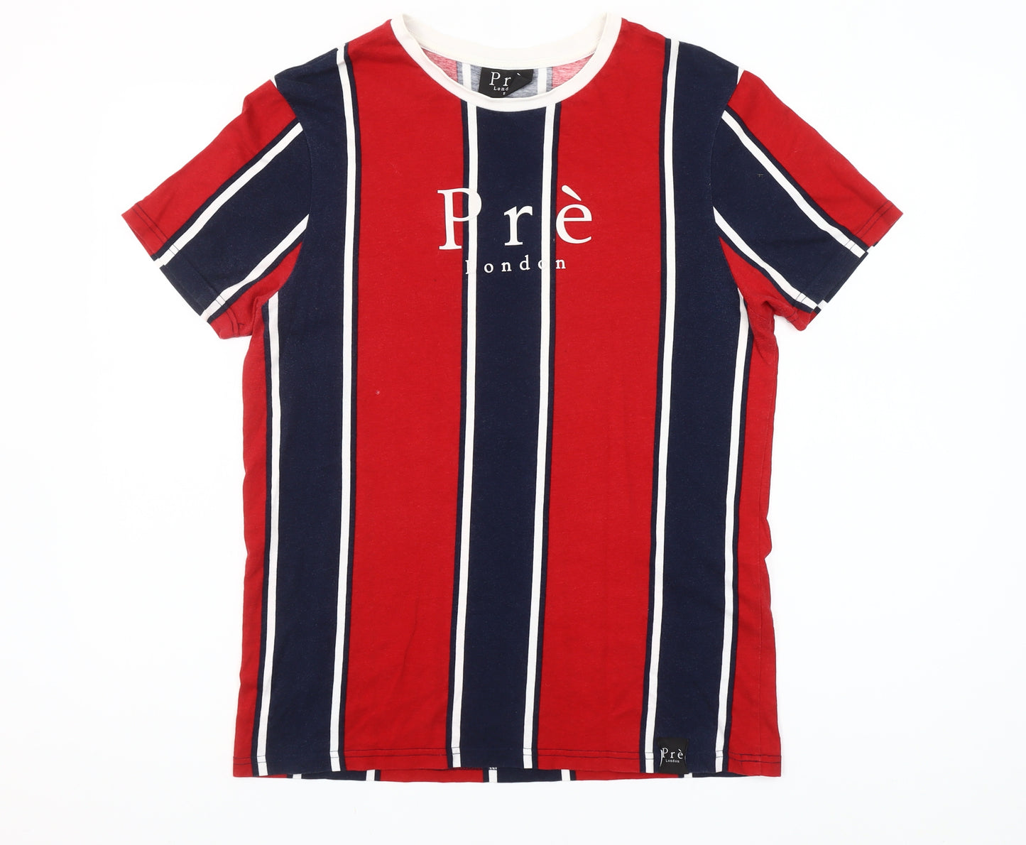Pre London Men's Red & Navy Striped Cotton T-Shirt Size S