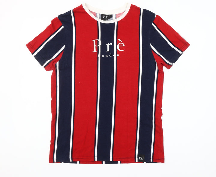 Pre London Men's Red & Navy Striped Cotton T-Shirt Size S
