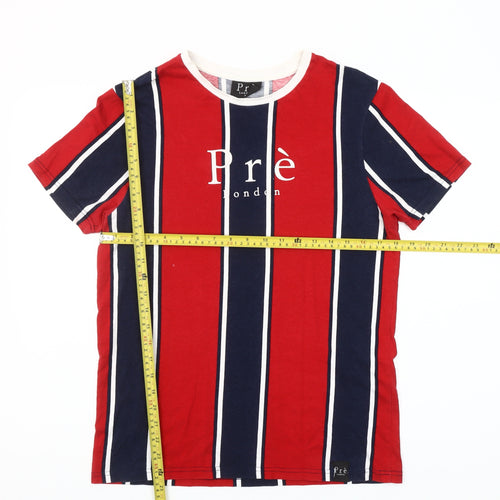 Pre London Men's Red & Navy Striped Cotton T-Shirt Size S