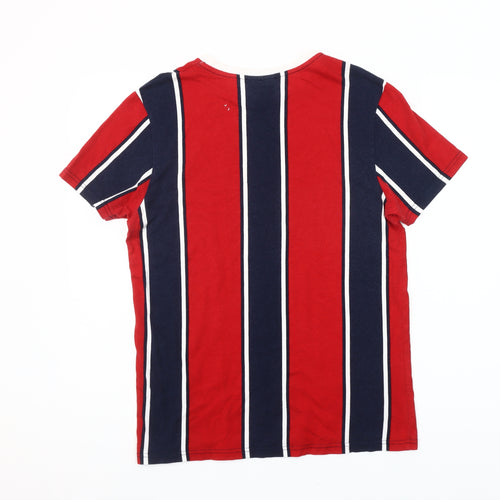 Pre London Men's Red & Navy Striped Cotton T-Shirt Size S
