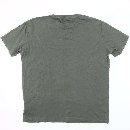 Replay Men's Khaki Green Cotton Crew Neck Graphic T-Shirt Size L