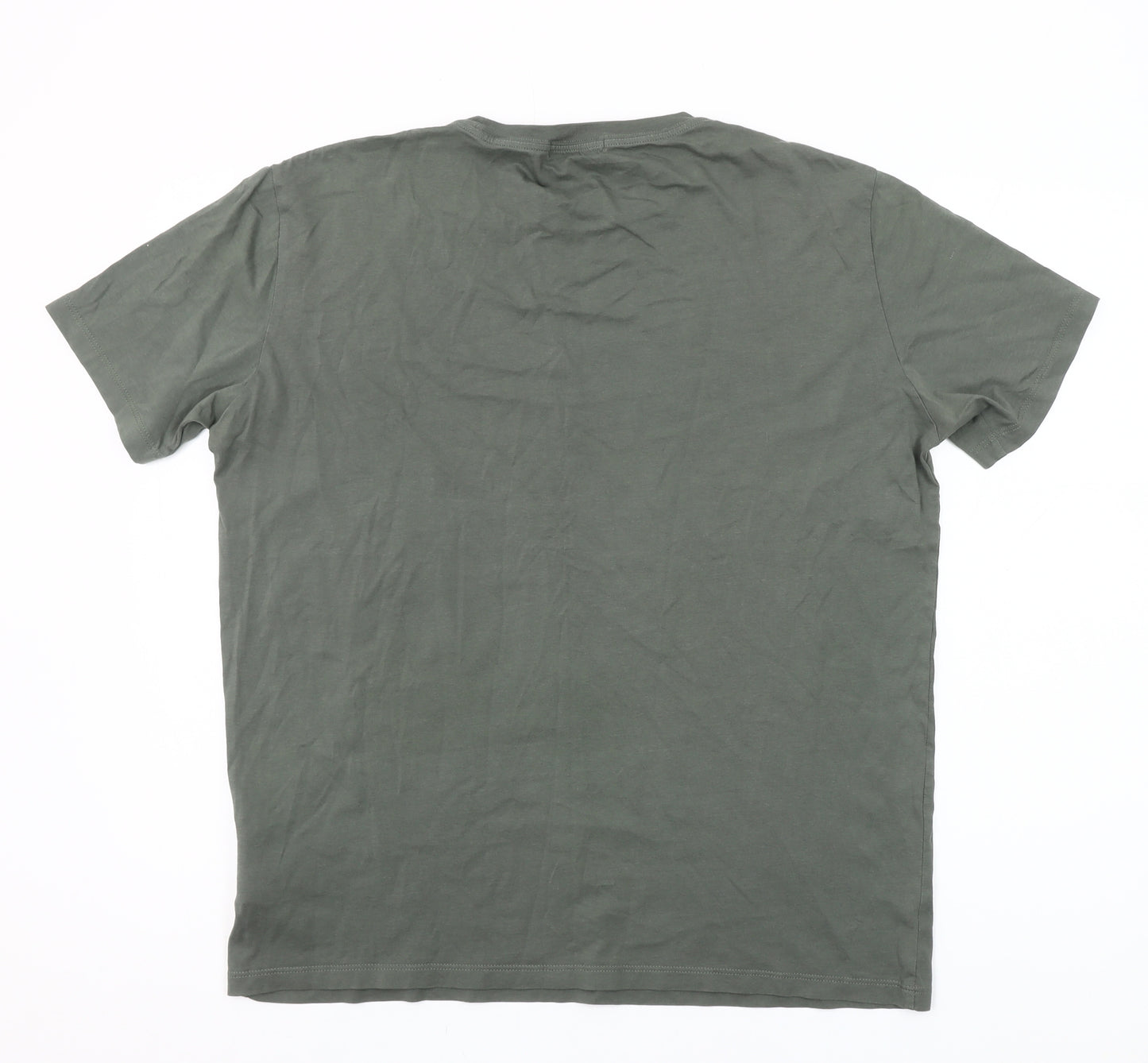 Replay Men's Khaki Green Cotton Crew Neck Graphic T-Shirt Size L