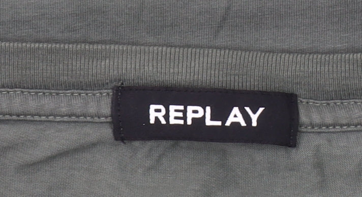 Replay Men's Khaki Green Cotton Crew Neck Graphic T-Shirt Size L