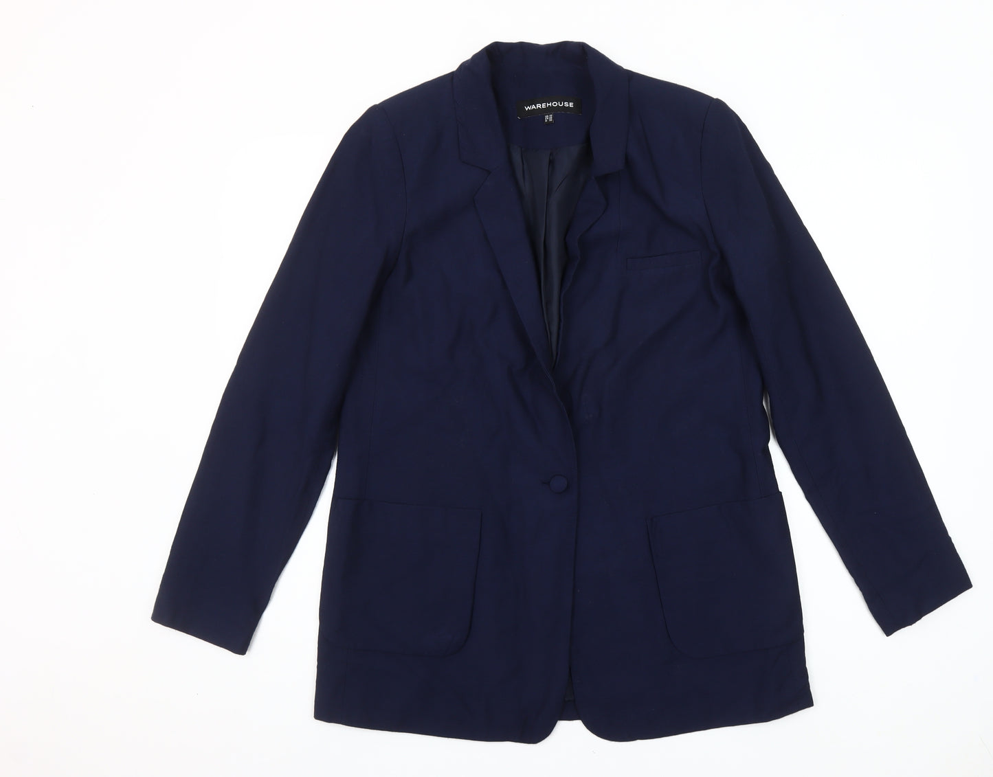 Warehouse Womens Navy Blue Single-Breasted Suit Jacket UK 10