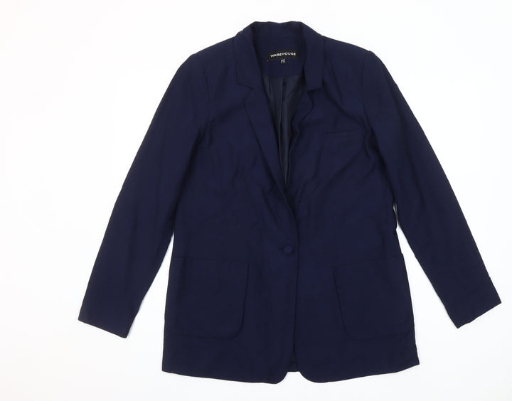 Warehouse Womens Navy Blue Single-Breasted Suit Jacket UK 10