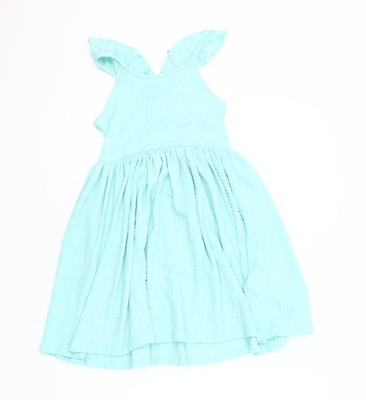 H&M Girls Blue Sleeveless A-Line Ruffle Summer Dress Size 6-7 Years