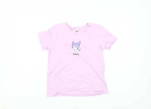 Primark Girls Kuromi Pink Graphic T-Shirt 10-11 Years Cotton