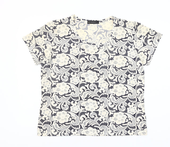Just Elegance Womens Blue Floral Stretch T-Shirt Size 16