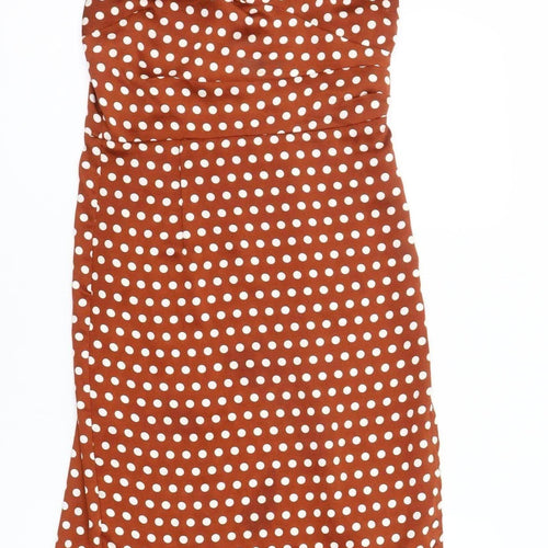 New Look Women's Brown Polka Dot Midi Slip Dress Size 10