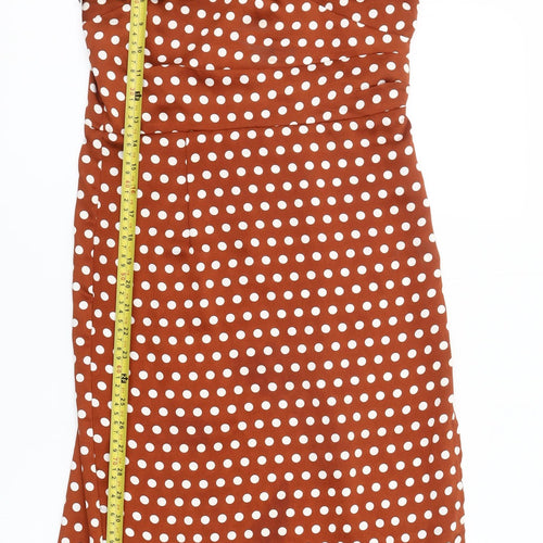 New Look Women's Brown Polka Dot Midi Slip Dress Size 10