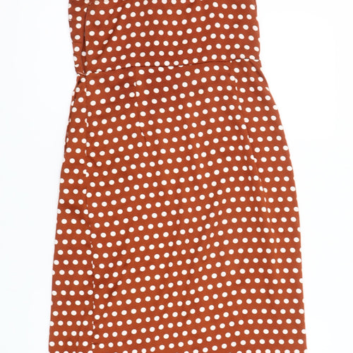 New Look Women's Brown Polka Dot Midi Slip Dress Size 10