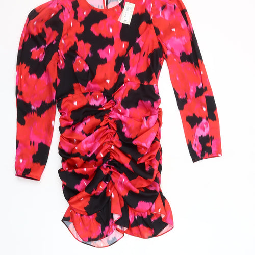 River Island Women Pink Bodycon Ruched 80s Mini Dress Size 12