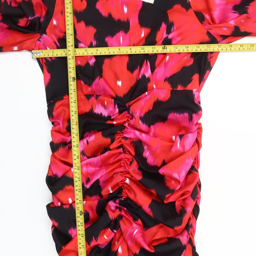 River Island Women Pink Bodycon Ruched 80s Mini Dress Size 12