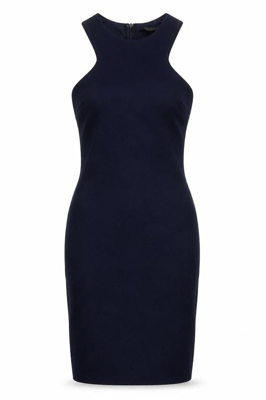 Front view of AX Paris Women Blue, size 12, Bodycon Halter Knee Dress