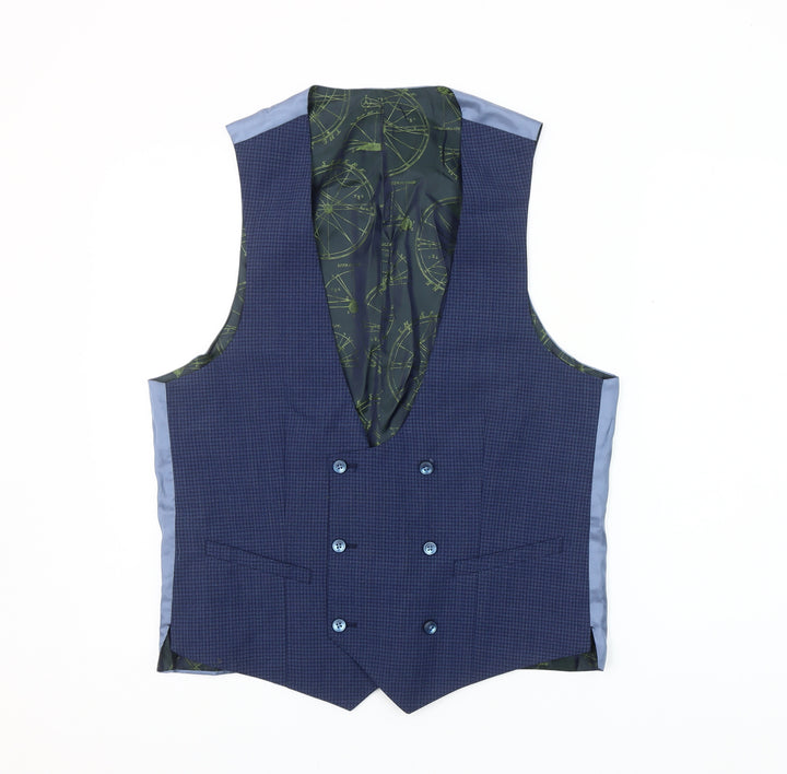 Remus Uomo Men's Blue Check Wool Waistcoat Size 40R Classic Fit