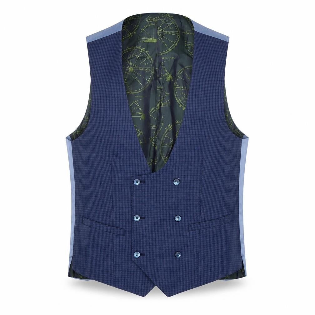 Remus Uomo Men's Blue Check Wool Waistcoat Size 40R Classic Fit
