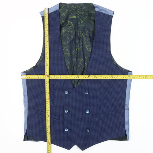 Remus Uomo Men's Blue Check Wool Waistcoat Size 40R Classic Fit