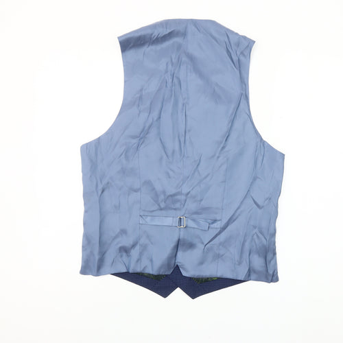 Remus Uomo Men's Blue Check Wool Waistcoat Size 40R Classic Fit