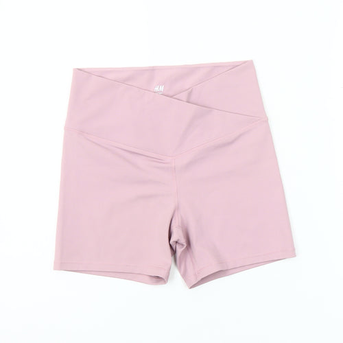 H&M Women Pink Biker Activewear Shorts S High Waist Stretch