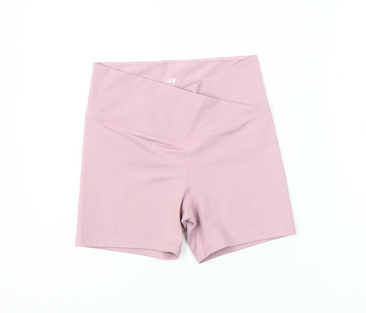 H&M Women Pink Biker Activewear Shorts S High Waist Stretch