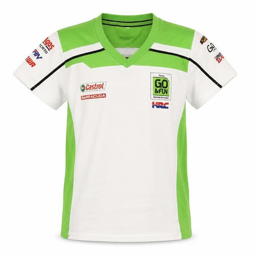 GO&FUN Boys White Green V-Neck Motorcycle Team T-Shirt Size M