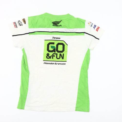 GO&FUN Boys White Green V-Neck Motorcycle Team T-Shirt Size M