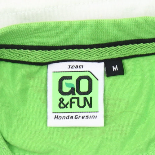 GO&FUN Boys White Green V-Neck Motorcycle Team T-Shirt Size M