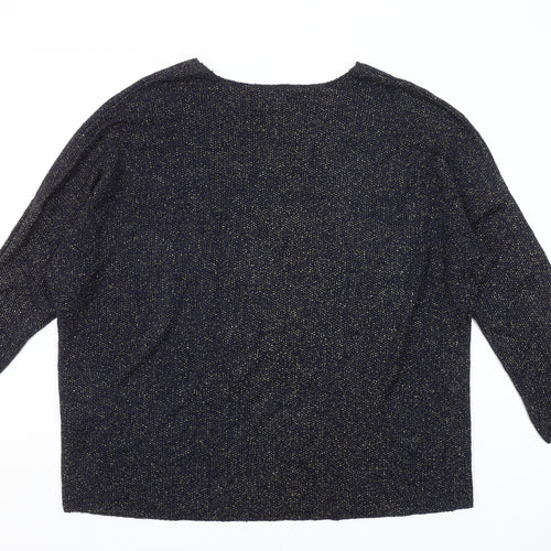Paco Boutique Women's Blue Glitter Knit V-Neck 3/4 Sleeve Blouse XL