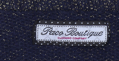 Paco Boutique Women's Blue Glitter Knit V-Neck 3/4 Sleeve Blouse XL