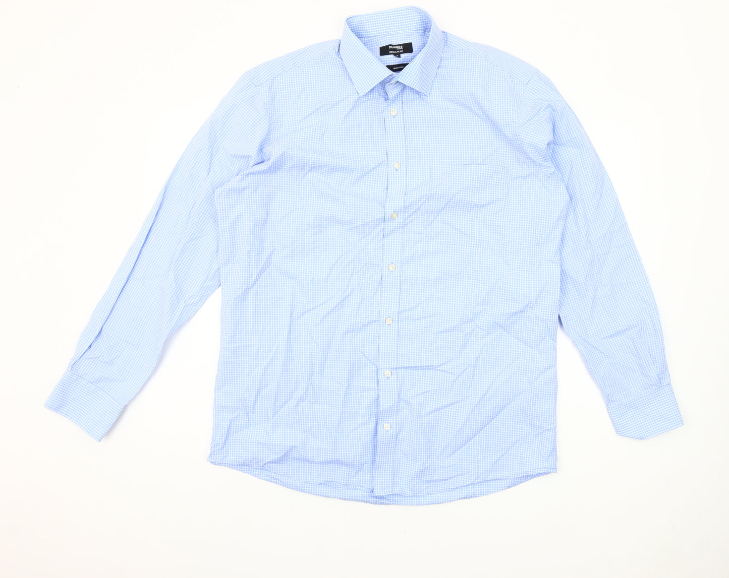 Dunnes Stores Men's Blue Check Regular Fit 16in Collar Cotton Dress Shirt