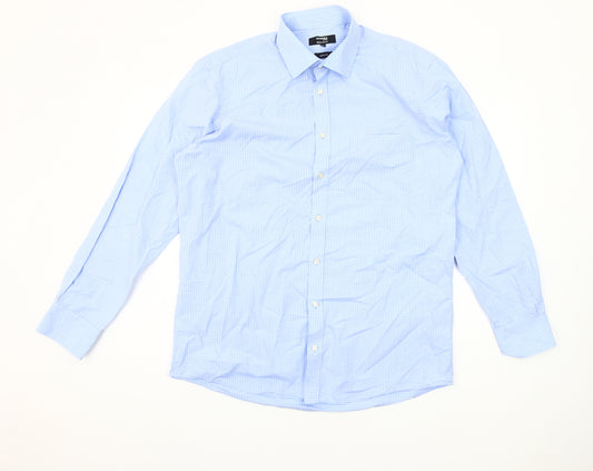 Dunnes Stores Men's Blue Check Regular Fit 16in Collar Cotton Dress Shirt