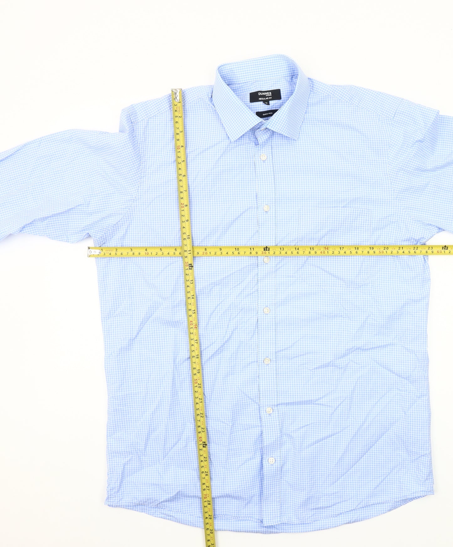 Dunnes Stores Men's Blue Check Regular Fit 16in Collar Cotton Dress Shirt